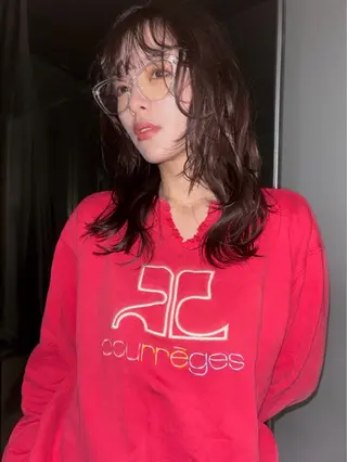 ミディアム パーマ ふちゃく はるなのヘアスタイル