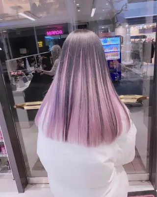 ロング カラー パーマ ヘアアレンジ メンズ キッズ ネイル マツエク・マツパ アイブロウ ハイトーン/ピンク 💗モモ໒꒱のヘアスタイル