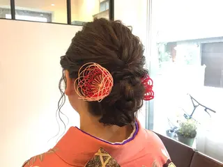 ヘアアレンジ 暖色カラー🍊 ボブ🌿顔周りcutのヘアスタイル