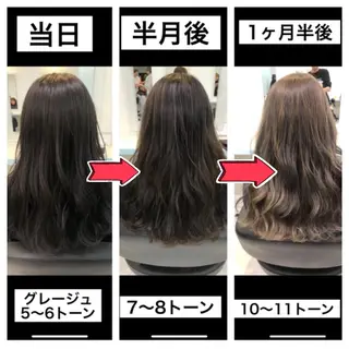 セミロング カラー パーマ ヘアアレンジ ♡透け感カラー 大賀哲平♡のヘアスタイル