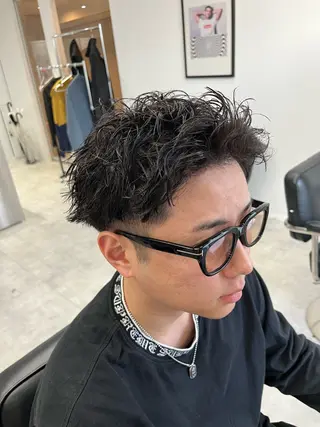 ショート パーマ メンズ 波巻きスパイラル🌀 新潟/万代/山下優のヘアスタイル