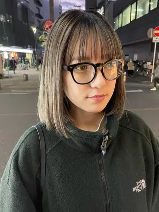 セミロング カラー スパイキーパーマ 柏NO1 藤本葉のヘアスタイル