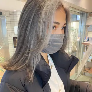 セミロング カラー レイヤー/ベージュ カラー/ハシモトのヘアスタイル