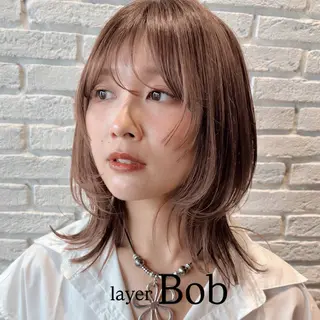 ミディアム カラー ヘアアレンジ 🌱ボブ/レイヤー/ ベージュ/あやみ✨のヘアスタイル