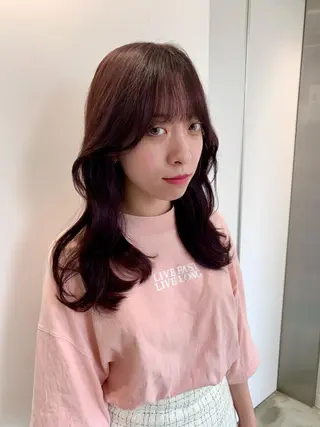 セミロング カラー 新宿♥ハッシュカット 暖色カラー♥Unaのヘアスタイル