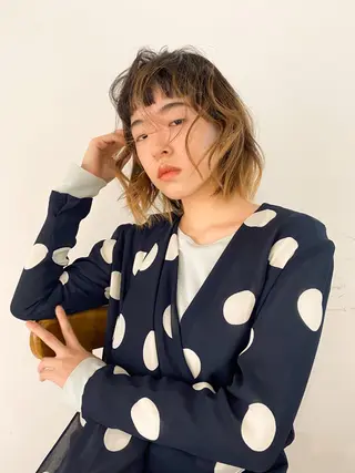 ミディアム カラー パーマ ヘアアレンジ メンズ キッズ ネイル マツエク・マツパ アイブロウ パーマスタイル🔅 sayacaのヘアスタイル