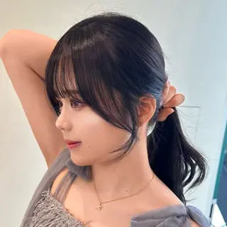 ミディアム カラー ヘアアレンジ 顔周りcut/ 艶ワンカラー♥ちさきのヘアスタイル
