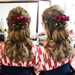 セミロング ヘアアレンジ ヘアセット/卒業式 袴着付け✨清水玲歌のヘアスタイル