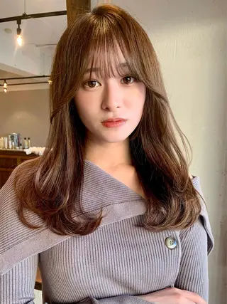 セミロング カラー 透明感/オリーブ/ グレージュ/YUKAのヘアスタイル