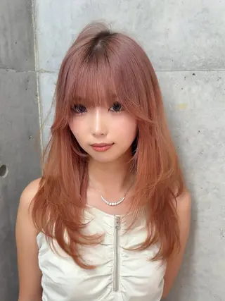 セミロング カラー ダブルカラー 韓国レイヤーKYONのヘアスタイル