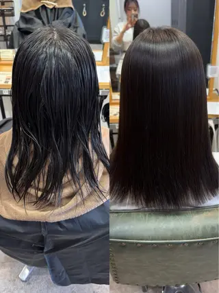 セミロング パーマ 縮毛矯正/艶髪カラー ヘアアレンジ/ひふみのヘアスタイル