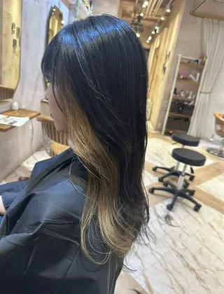 セミロング ブリーチなしダブル カラー縮毛矯正　下野のヘアスタイル