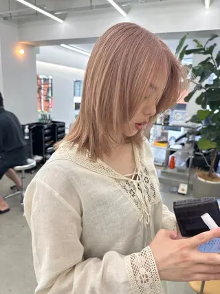 ミディアム カラー ボブ/レイヤー/ケア パーマ/リュウタのヘアスタイル