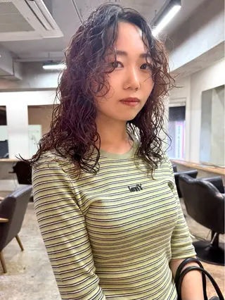 セミロング カラー 森貴裕/ベージュ/ パーマ/オリーブのヘアスタイル