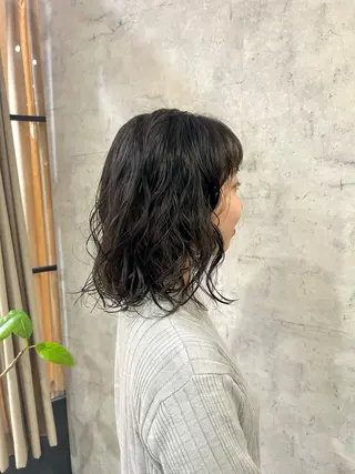 ミディアム パーマ ボブレイヤー/ ブリーチ/miyuuのヘアスタイル