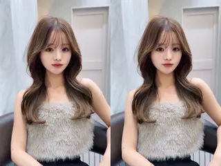 セミロング カラー ダブルカラー 韓国レイヤーKYONのヘアスタイル