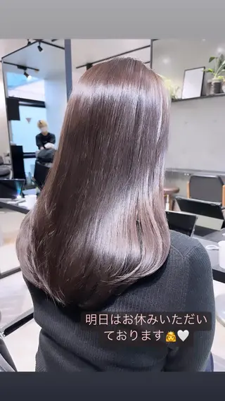 ミディアム カラー パーマ ヘアアレンジ 透明感/オリーブ/ グレージュ/YUKAのヘアスタイル