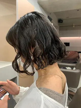 ミディアム パーマ ボブパーマコテ巻き風 パーマNo1深江秀平のヘアスタイル