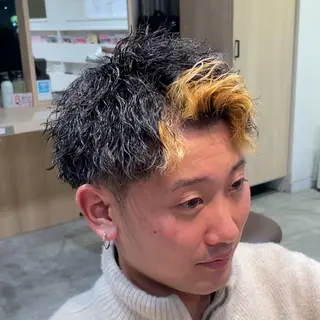 パーマ メンズ メンズ専門/パーマ 束間ショートのヘアスタイル