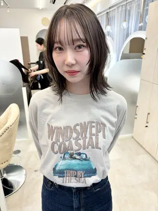 ミディアム 透明感カラー／ 髪質改善／ボブ／中山のヘアスタイル