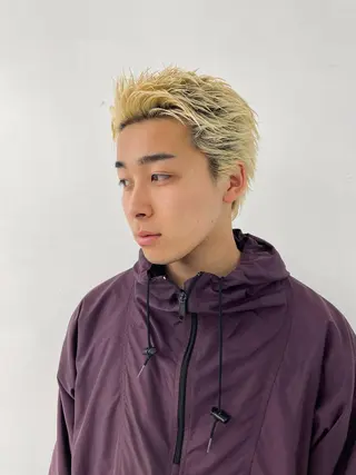 カラー メンズ スパイキーパーマ 柏NO1 藤本葉のヘアスタイル