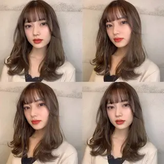 セミロング カラー 透明感/オリーブ/ グレージュ/YUKAのヘアスタイル