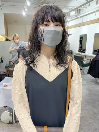 ミディアム パーマ 森貴裕/ベージュ/ パーマ/オリーブのヘアスタイル