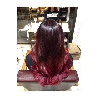 セミロング ロング カラー パーマ アオガミ （前髪顔周りカット）のヘアスタイル