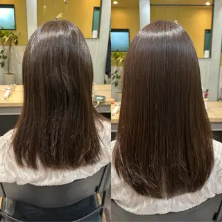 セミロング パーマ hub hair レイヤー/透明感のヘアスタイル