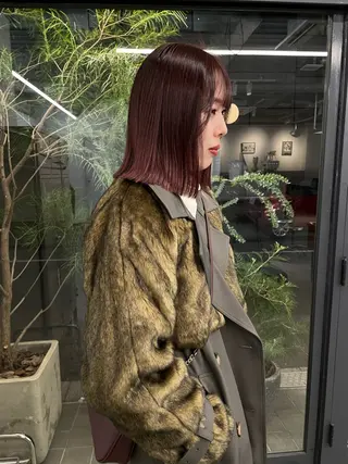 ミディアム カラー パーマ、ボブ、透明感 カラー、小須田ゆあのヘアスタイル