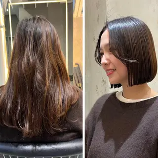 ショート カラー 切りっぱなしボブ/ 縮毛矯正/レンのヘアスタイル