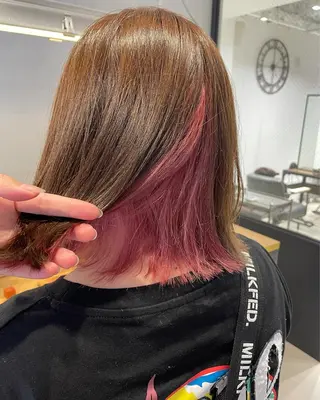 ミディアム カラー 暖色カラー🍊 ボブ🌿顔周りcutのヘアスタイル