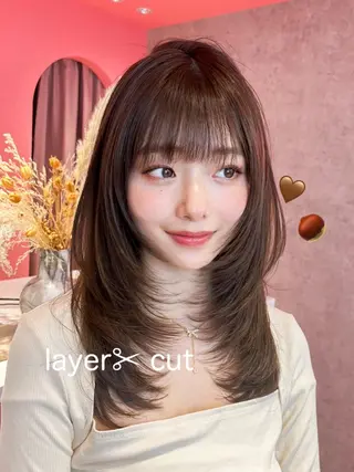 セミロング カラー 山崎/ボブ縮毛矯正 レイヤー髪質改善のヘアスタイル