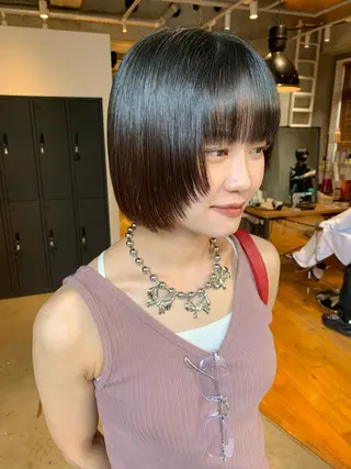 セミロング カラー ボブパーマ 艶カラー/横山大樹のヘアスタイル