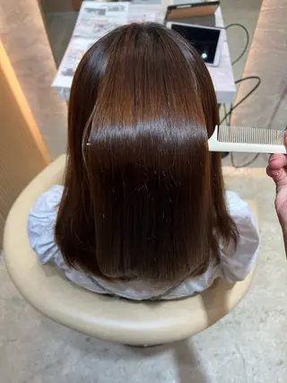 セミロング カラー ボブ/巻ける縮毛矯正 /韓国レイヤーはなのヘアスタイル