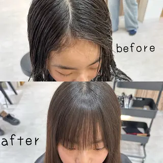 セミロング パーマ 赤み消し/オリーブ カーキ/福田れんのヘアスタイル