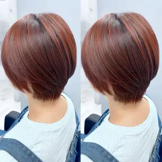 ショート カラー 顔周り🎀 暖色系カラー🎀愛美のヘアスタイル