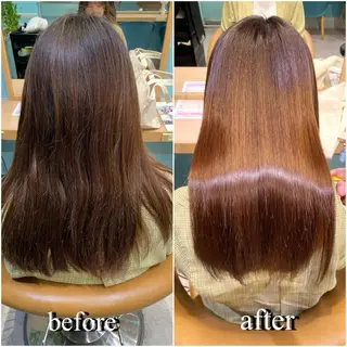 セミロング カラー 縮毛矯正 髪質改善 韓国風レイヤー 吉田のヘアスタイル