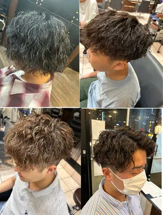 ミディアム パーマ メンズ 大阪/梅田/シャドウ パーマ/ノボリユウタのヘアスタイル