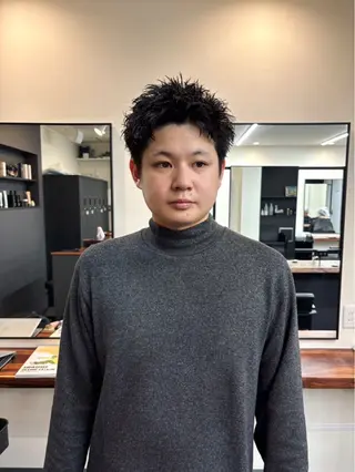 パーマ メンズ スパイキーパーマ 柏NO1 藤本葉のヘアスタイル