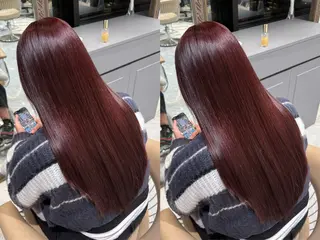 カラー ゆらんちょ/ブリーチ 無w/縮毛矯正/暖色のヘアスタイル