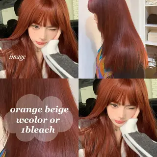 ロング カラー ブリーチ/髪質改善/ ハイトーン/暖色のヘアスタイル