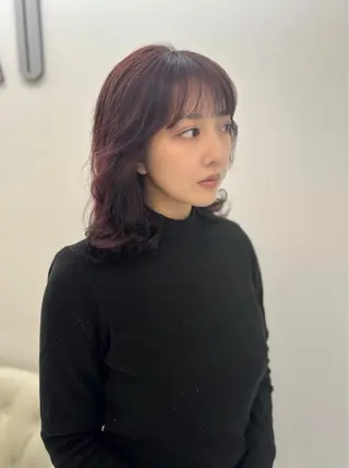 ミディアム カラー パーマ デジタルパーマ/ コテ巻き風パーマのヘアスタイル