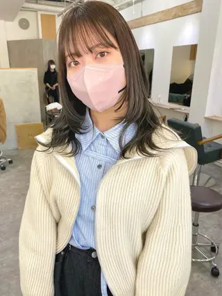 セミロング カラー 森貴裕/ベージュ/ パーマ/オリーブのヘアスタイル