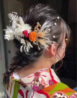 ミディアム ヘアアレンジ 【ピンク/韓国ヘア/ ヘアセット】亜海のヘアスタイル