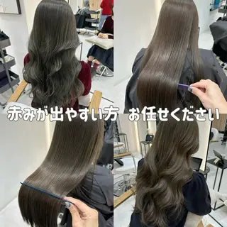 ロング カラー 赤み消し/オリーブ カーキ/福田れんのヘアスタイル