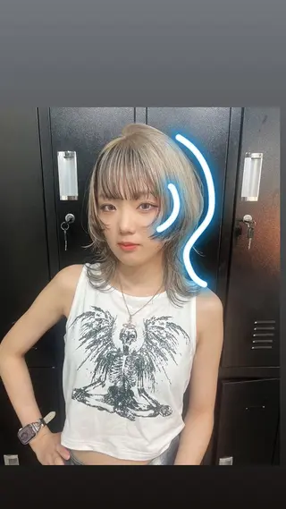 セミロング ブリーチ/ウルフ ハッシュカット/石山のヘアスタイル