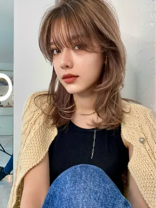 セミロング カラー 韓国風×透明感カラー 髪質改善オタベシンヤのヘアスタイル