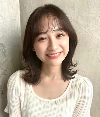 ミディアム カラー 🧡くびれヘア/前髪 顔周り🧡久原結衣のヘアスタイル