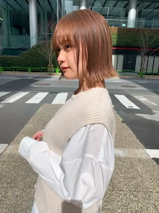 ミディアム カラー 山崎/ボブ縮毛矯正 レイヤー髪質改善のヘアスタイル